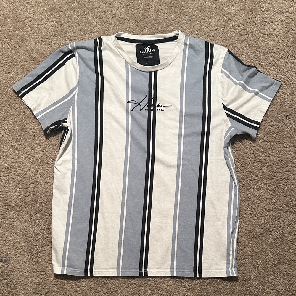 Hollister Blue and White Striped Tee